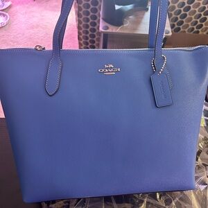 Coach Zip Top Tote color is Silver/Racer Blue